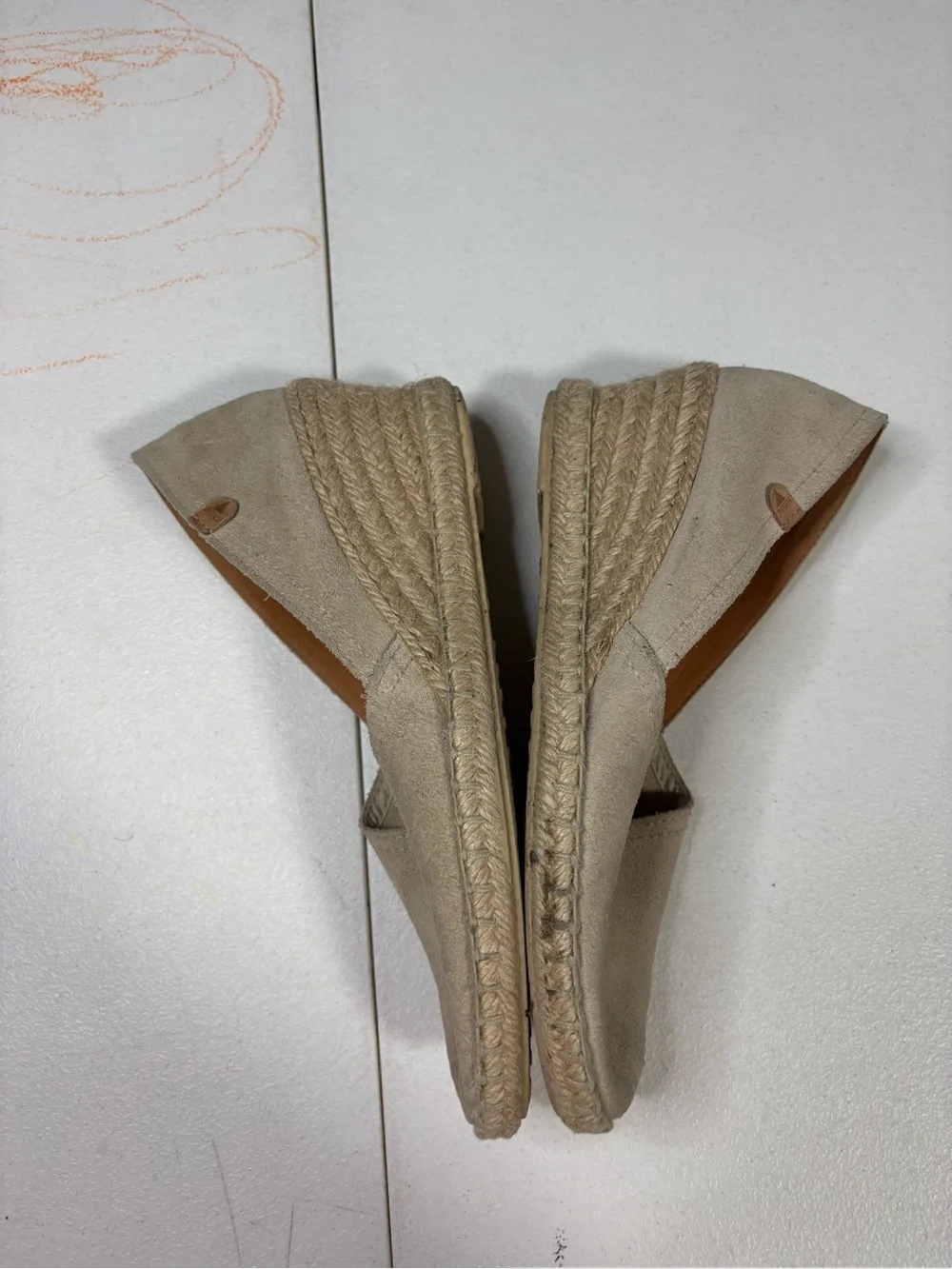 Verbenas Mamen Wedge Espadrilles Beige Suede Leather Jute Size 39